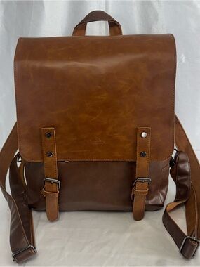 Zebella Unisex Two-Tone Vintage Faux Leather Backpack Laptop Bookbag Daypack